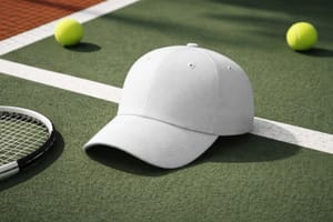 Baseball Cap Mockup on Tennis Court Sport Branding Scene
