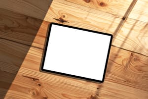 Wooden Background Tablet Desk Display Mockup Scene