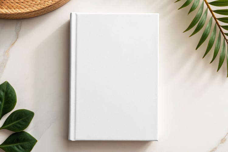 Book Cover Mockup on Table with leaf