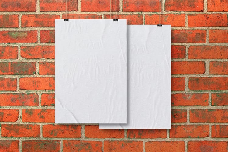 Hanging Poster on Brick Wall Mockup