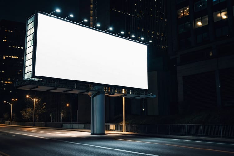 Illuminated Billboard Mockup in Downtown Night Advertising Scene