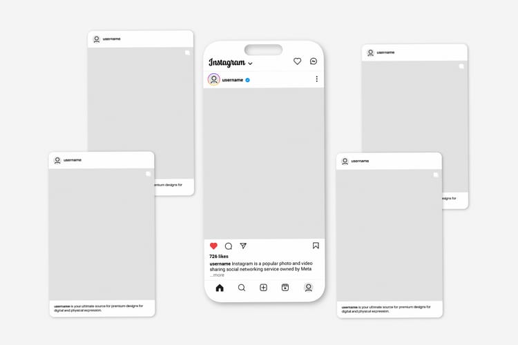 Instagram Post Portrait Mockup with UI Smartphone