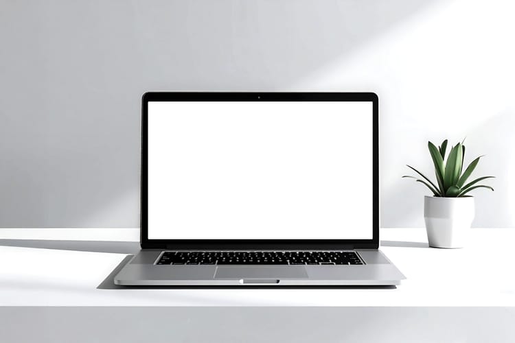 Minimal Laptop Wall Display Mockup Scene