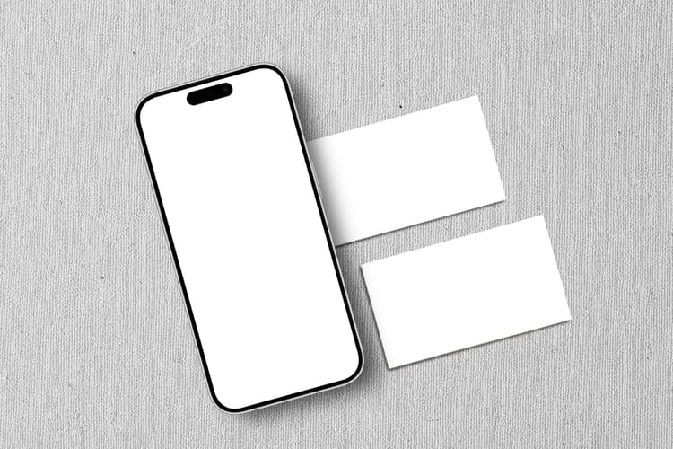 Smartphone & Business Card Mockup on Paper Texture Background